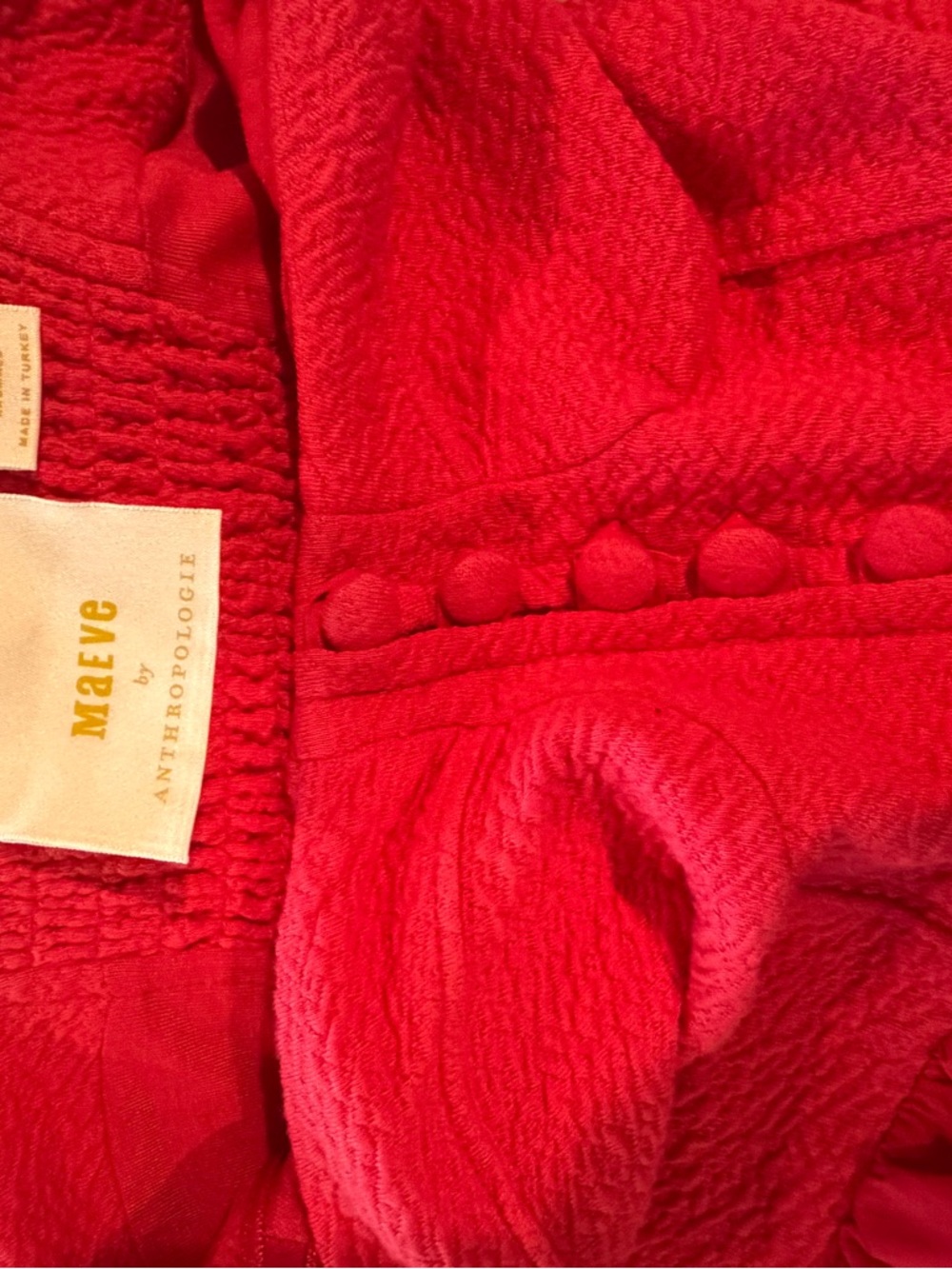 Maeve Anthropologie Cotton Blend Red Puff-Sleeve Button-Front Dress Size XXS - Picture 7 of 9